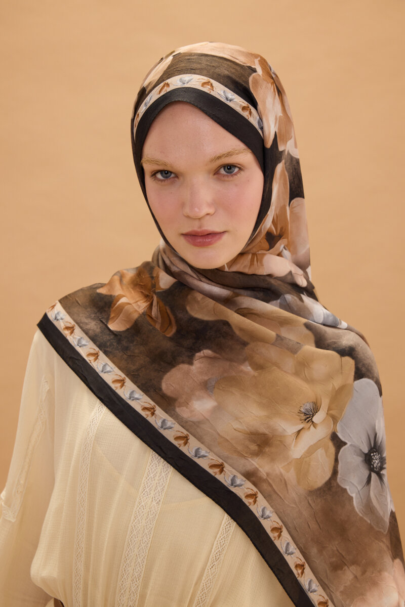 Opera Kraş Şal - Siyah Bej - 4