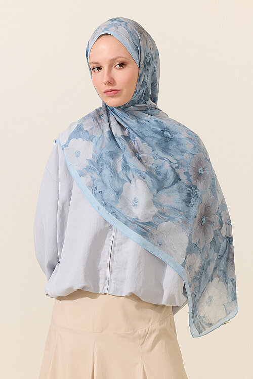 Orkide Kraş Şal - Mavi 