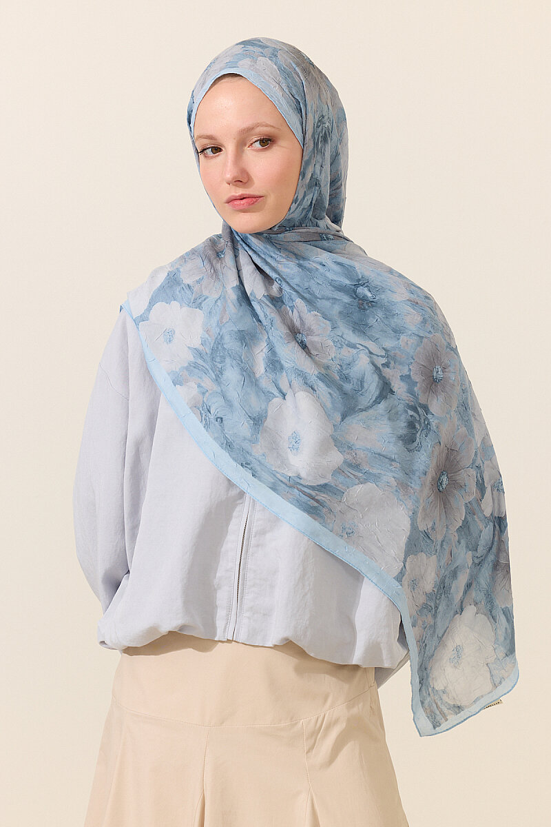 Orkide Kraş Şal - Mavi - 1