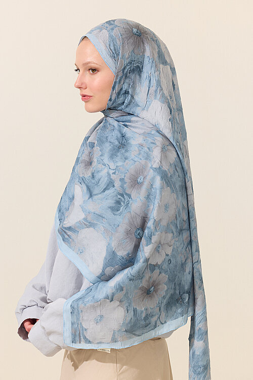 Orkide Kraş Şal - Mavi - Camellia Scarfs (1)