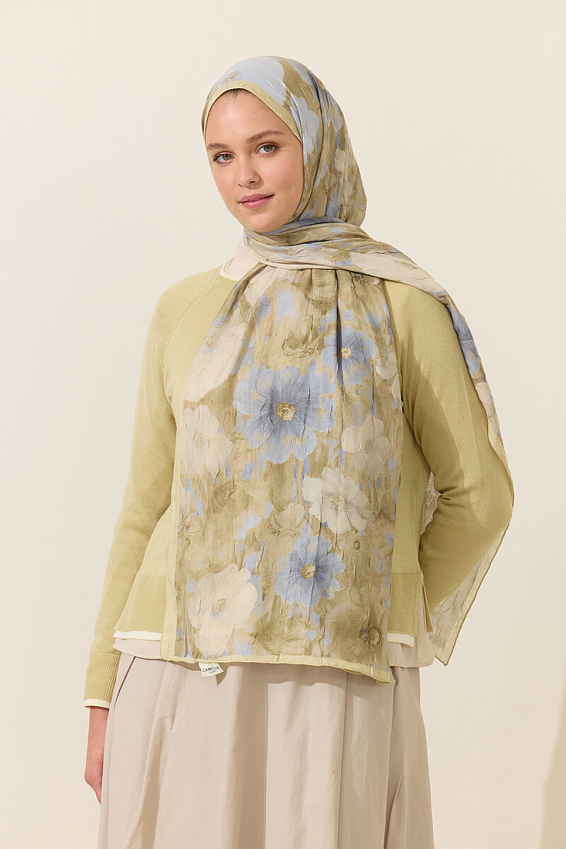 Orkide Kraş Şal - Sarı Gri - 2