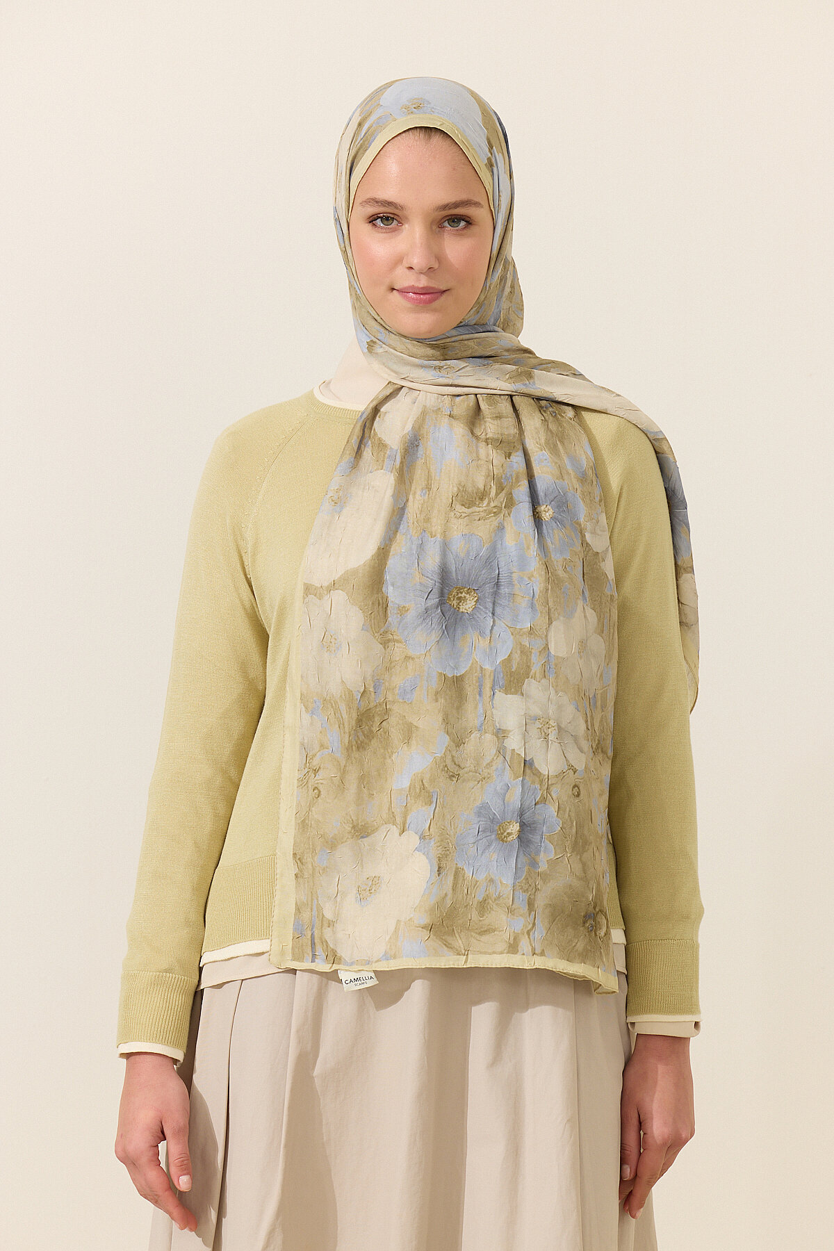 Orkide Kraş Şal - Sarı Gri - Camellia Scarfs