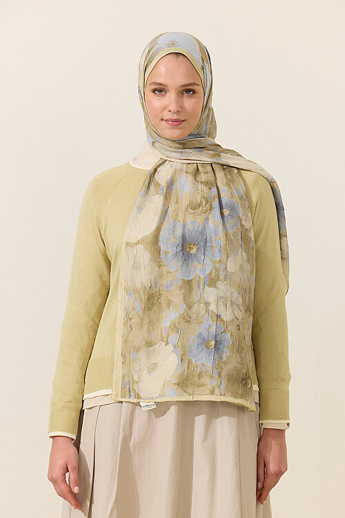 Orkide Kraş Şal - Sarı Gri - Camellia Scarfs