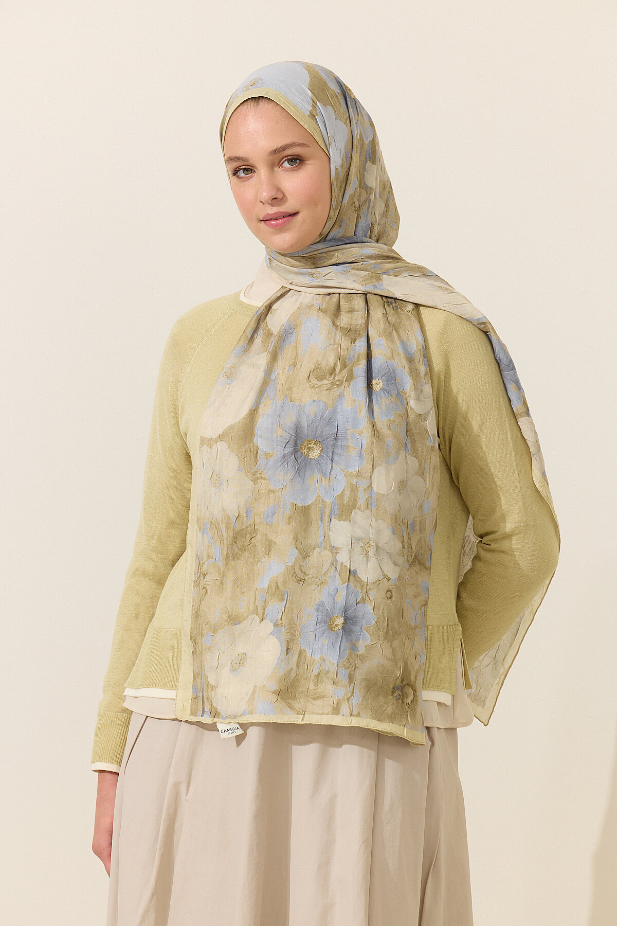 Orkide Kraş Şal - Sarı Gri - Camellia Scarfs (1)