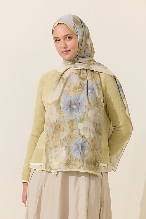 Orkide Kraş Şal - Sarı Gri - Camellia Scarfs (1)