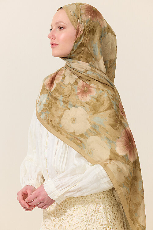 Orkide Kraş Şal - Yağ Yeşili - Camellia Scarfs (1)