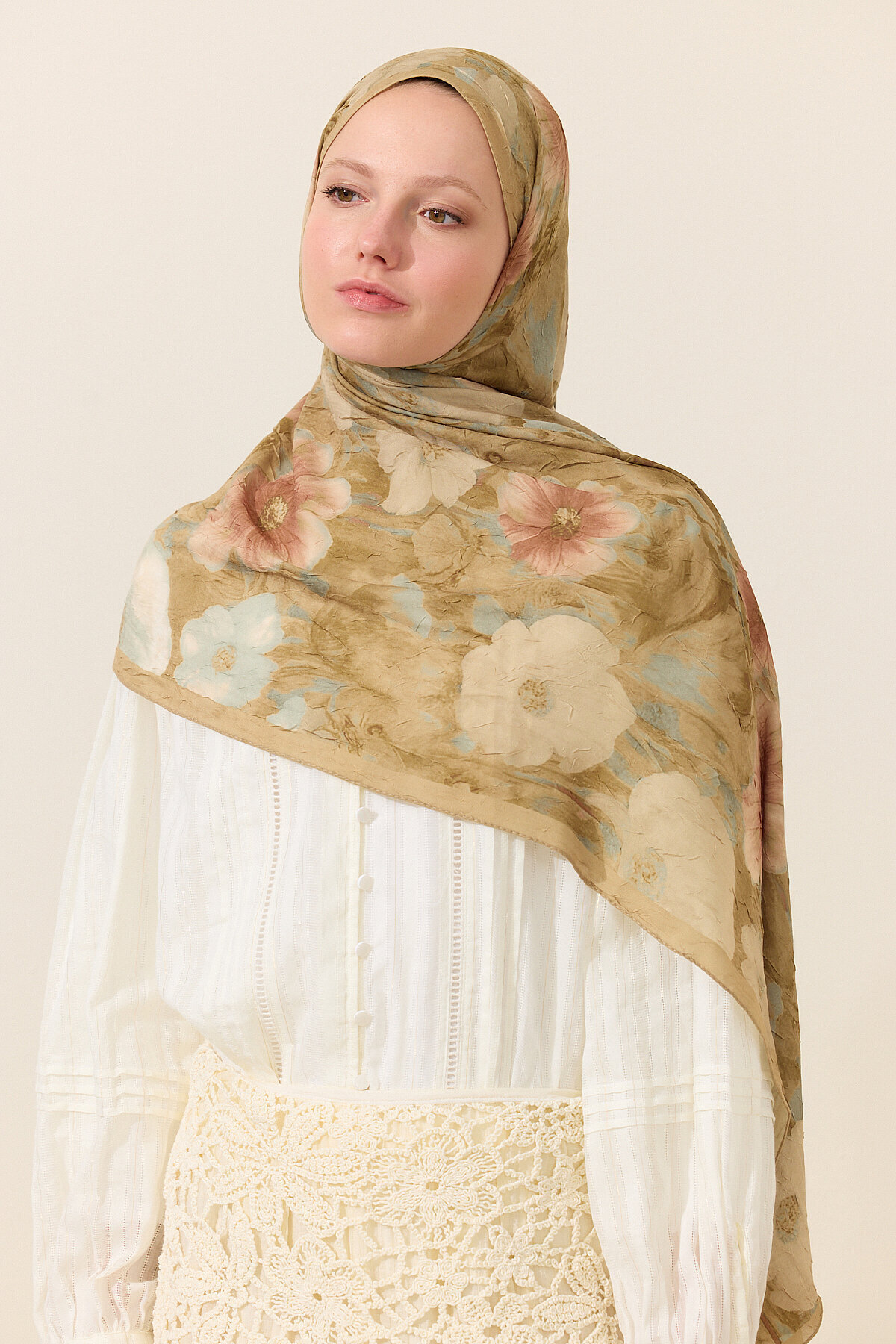 Orkide Kraş Şal - Yağ Yeşili - Camellia Scarfs