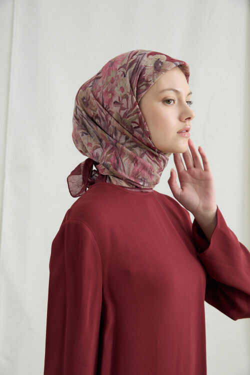 Paradise Kraş Eşarp - Bordo Bej - Camellia Scarfs (1)