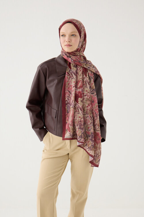 Paradise Kraş Şal - Bordo Bej - Camellia Scarfs