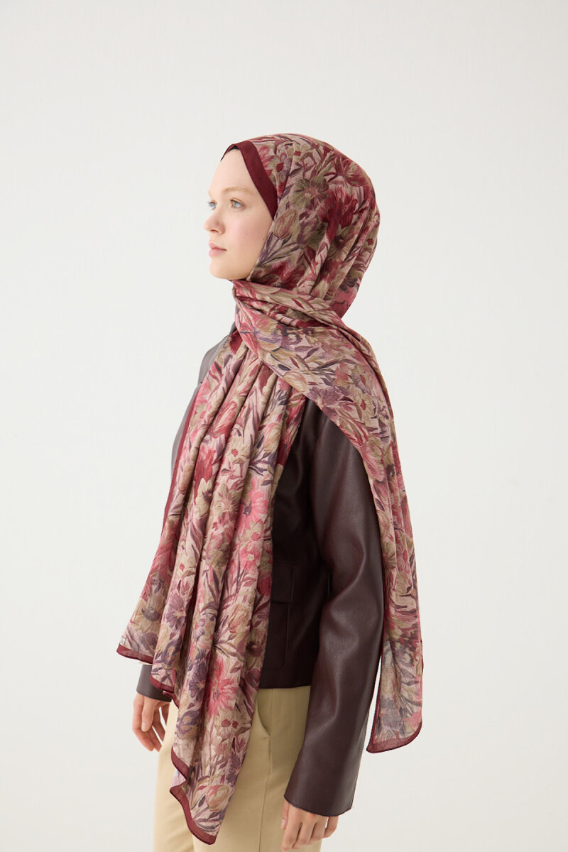 Paradise Kraş Şal - Bordo Bej - 3