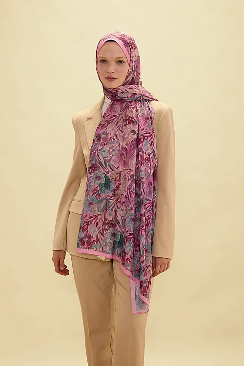 Paradise Kraş Şal - Pembe Yeşil - Camellia Scarfs (1)