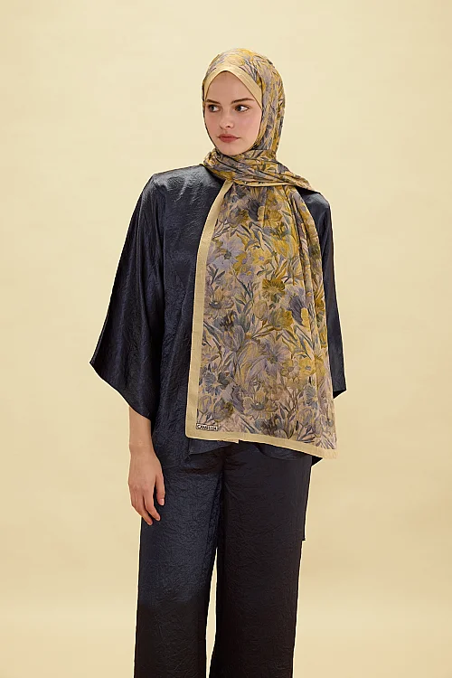 Paradise Kraş Şal - Sarı Gri - Camellia Scarfs (1)