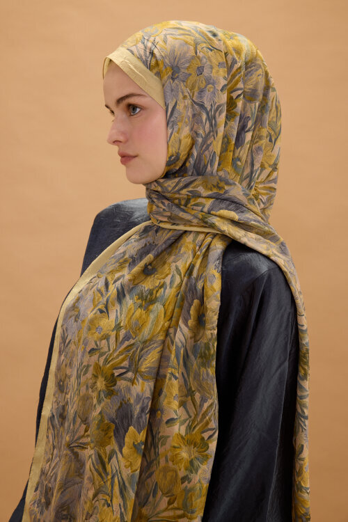 Paradise Kraş Şal - Sarı Gri - Camellia Scarfs (1)