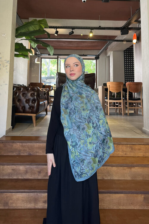 Paradise Kraş Şal - Yeşil / Mavi - Camellia Scarfs (1)