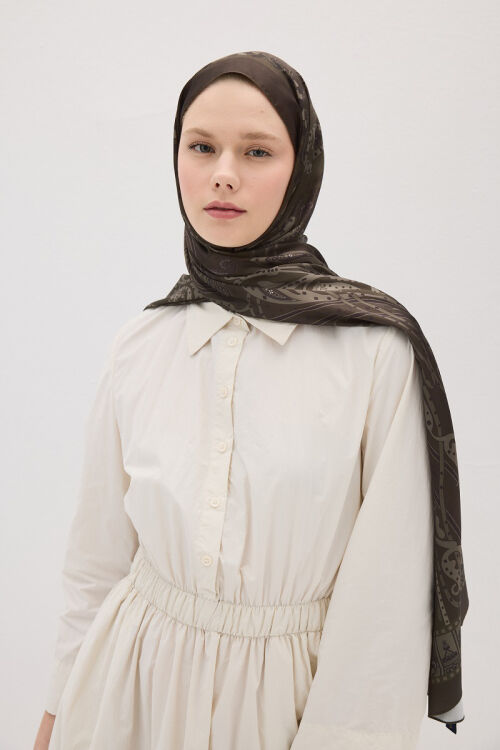 Perle Pulse Desen - Koyu Haki - Camellia Scarfs