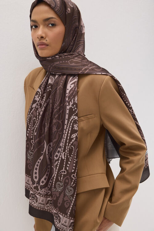 Perle Pulse Desen - Kahve - Camellia Scarfs