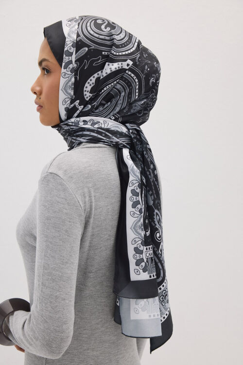 Perle Pulse Desen - Siyah - Camellia Scarfs