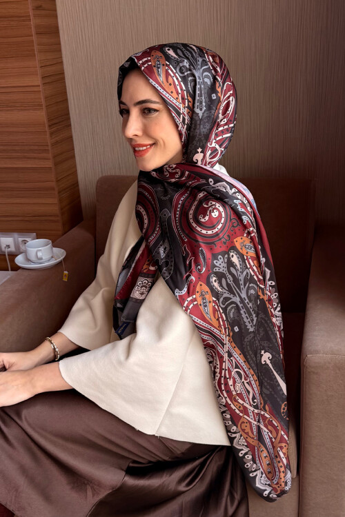 Perle Pulse Desen - Siyah/Bordo - Camellia Scarfs