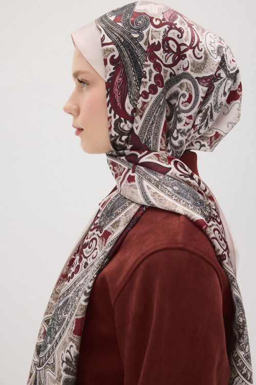 Perle Vibe Desen - Bej/Bordo - Camellia Scarfs (1)