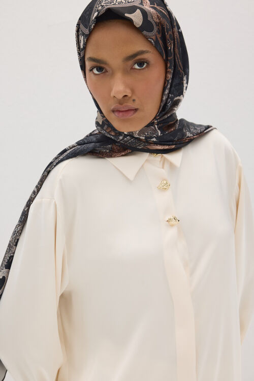 Perle Vibe Desen - Siyah Haki - Camellia Scarfs