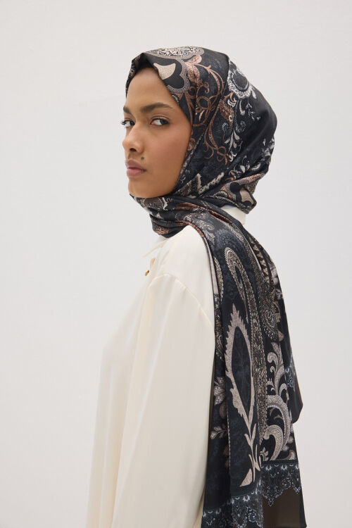Perle Vibe Desen - Siyah Haki - Camellia Scarfs (1)