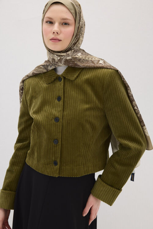 Perle Vibe Desen - Zeytin Yeşili - Camellia Scarfs