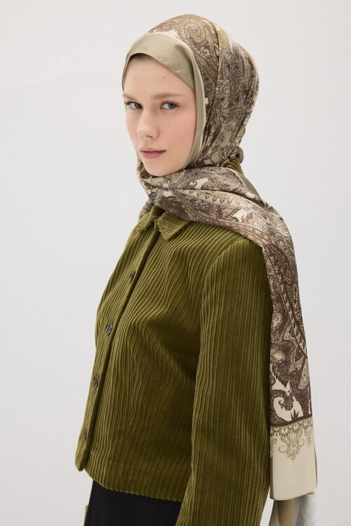 Perle Vibe Desen - Zeytin Yeşili - Camellia Scarfs (1)