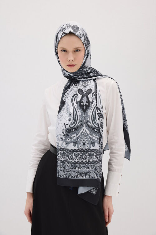 Perle Zen Desen - Gri - Camellia Scarfs (1)