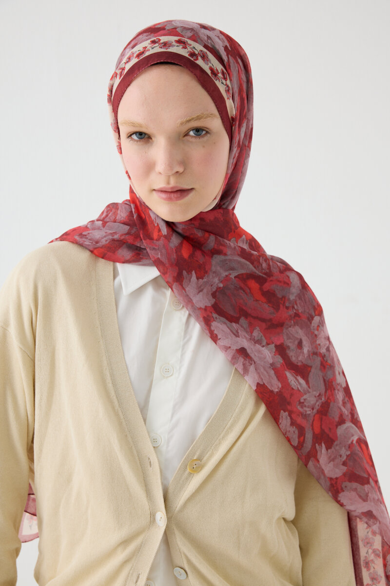 Petra Soft Pamuk Şal - Bordo - 4