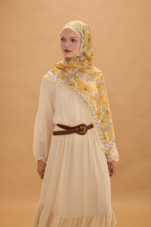 Petra Soft Pamuk Şal - Gri Sarı - Camellia Scarfs (1)
