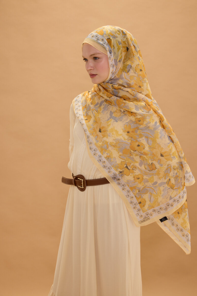 Petra Soft Pamuk Şal - Gri Sarı - 4