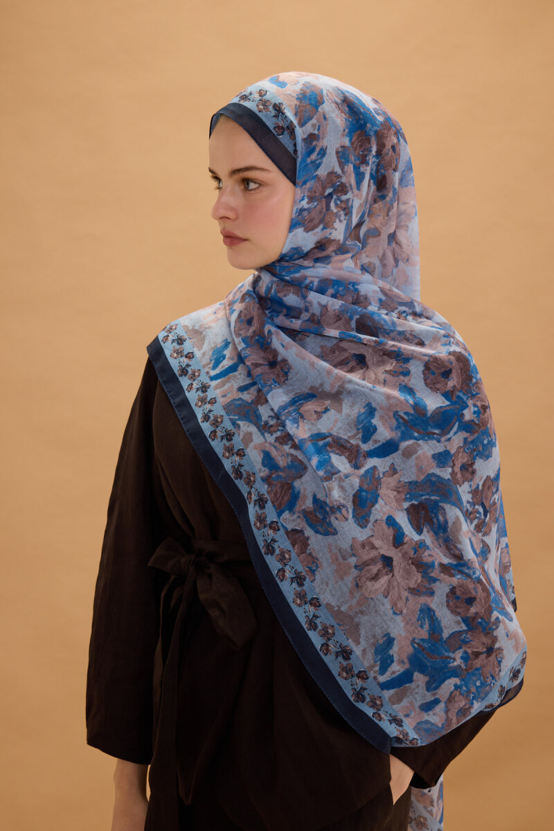 Petra Soft Pamuk Şal - Lacivert Kahve - 1