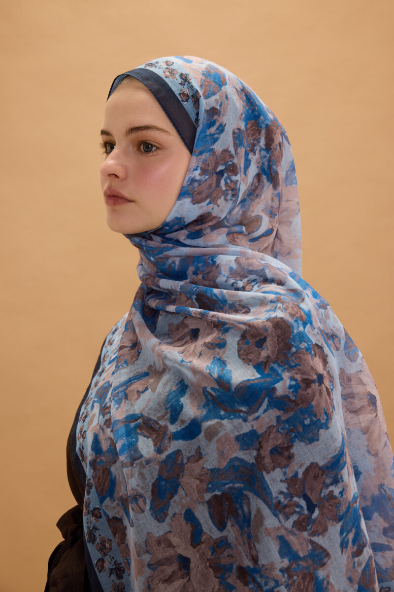 Petra Soft Pamuk Şal - Lacivert Kahve - 3