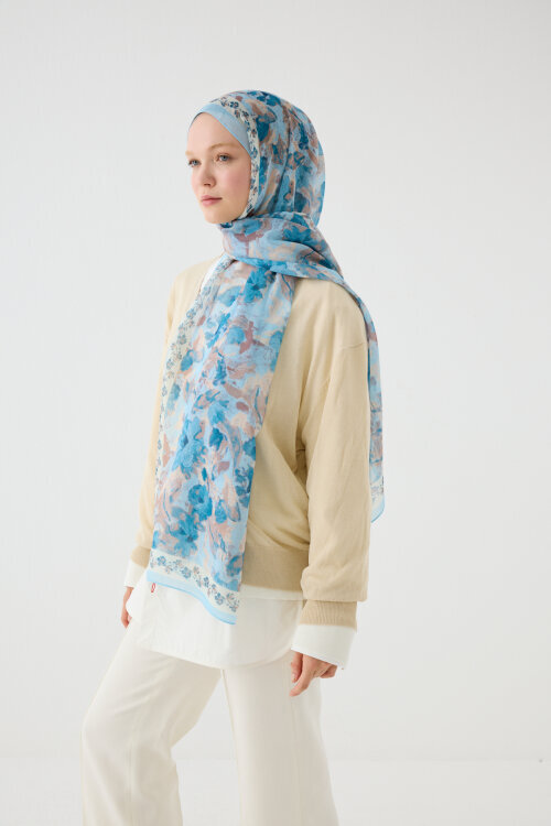 Petra Soft Pamuk Şal - Mavi - Camellia Scarfs (1)
