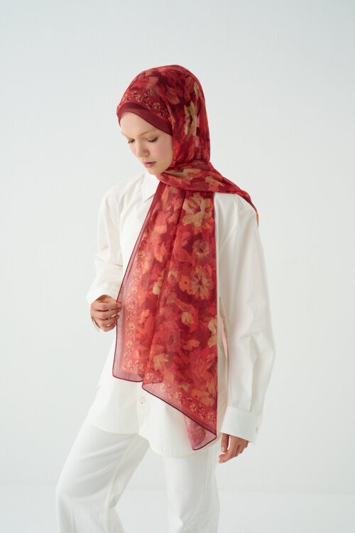 Petra Soft Pamuk Şal - Nar Çiçeği - Camellia Scarfs (1)
