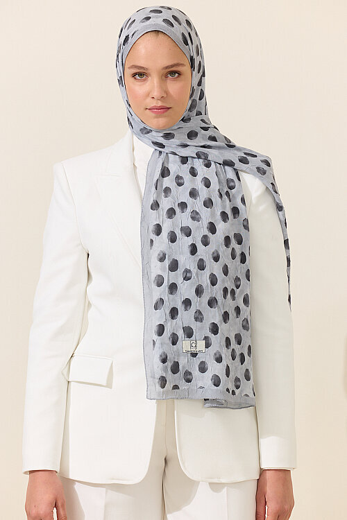 Polka Kraş Şal - Gri - Camellia Scarfs