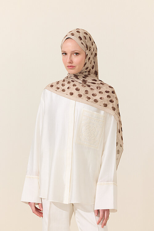 Polka Kraş Şal - Kum - Camellia Scarfs