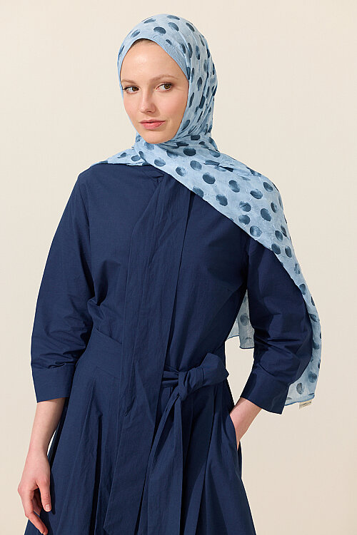 Polka Kraş Şal - Mavi - Camellia Scarfs