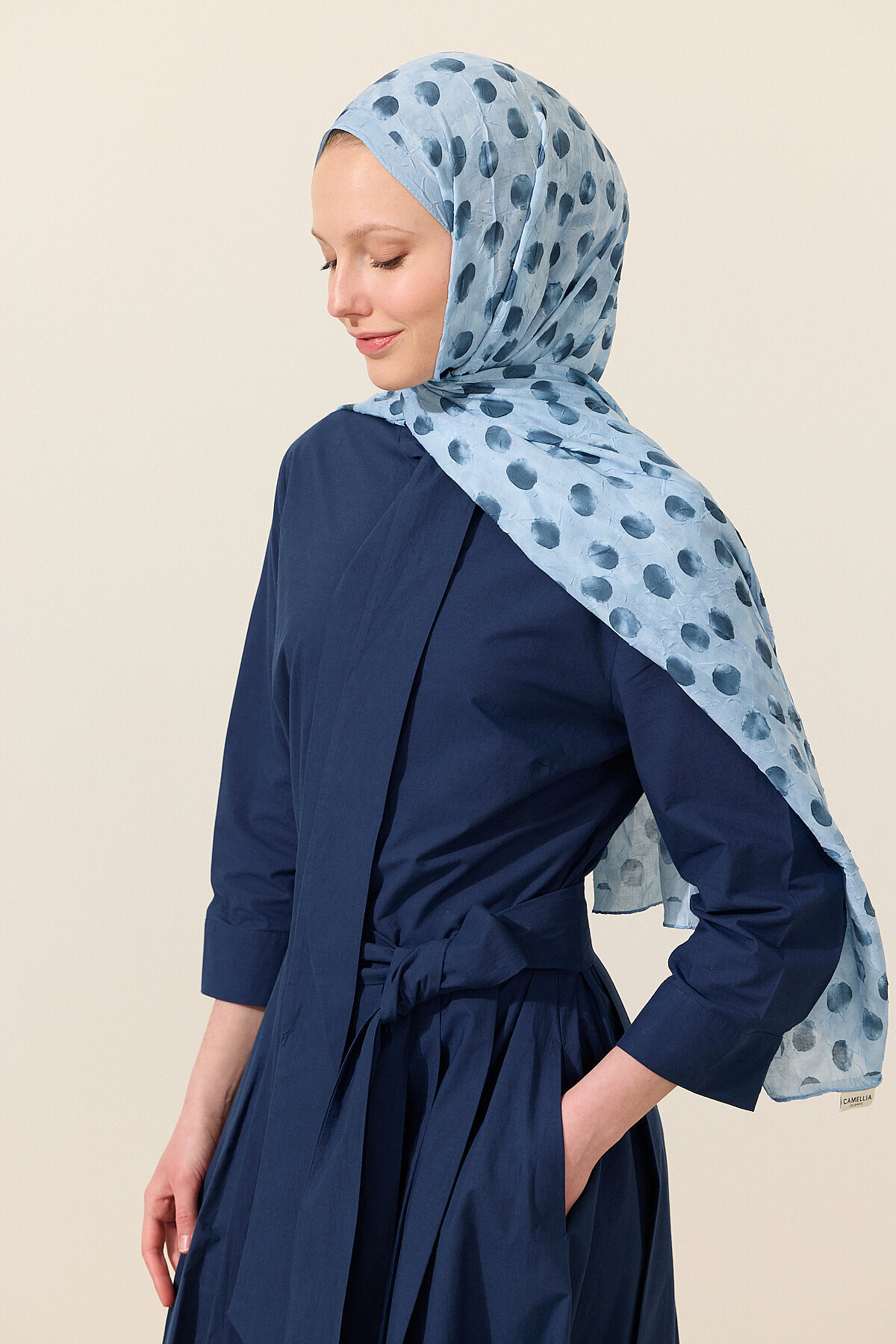 Polka Kraş Şal - Mavi - Camellia Scarfs (1)