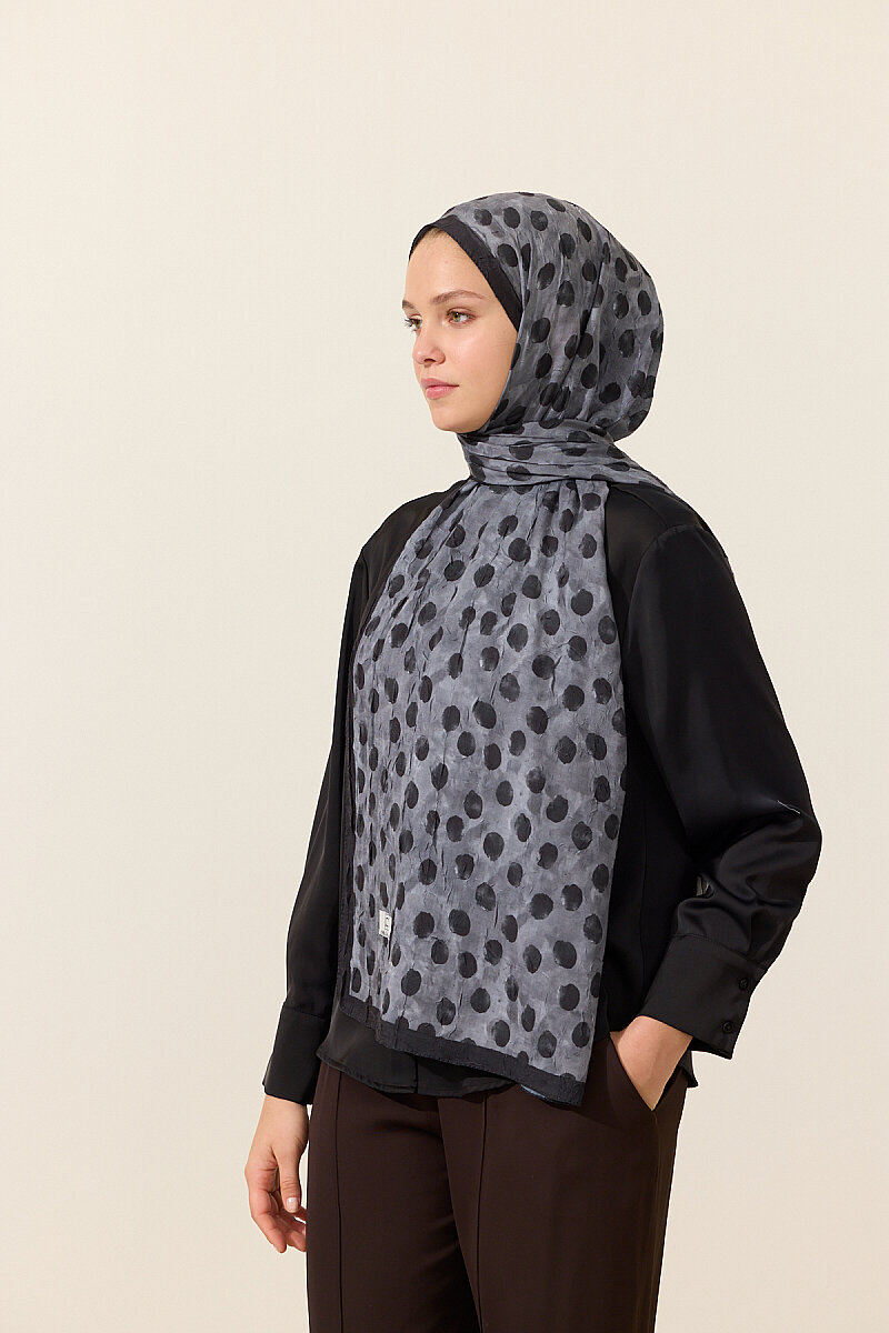 Polka Kraş Şal - Siyah Vizon - 2