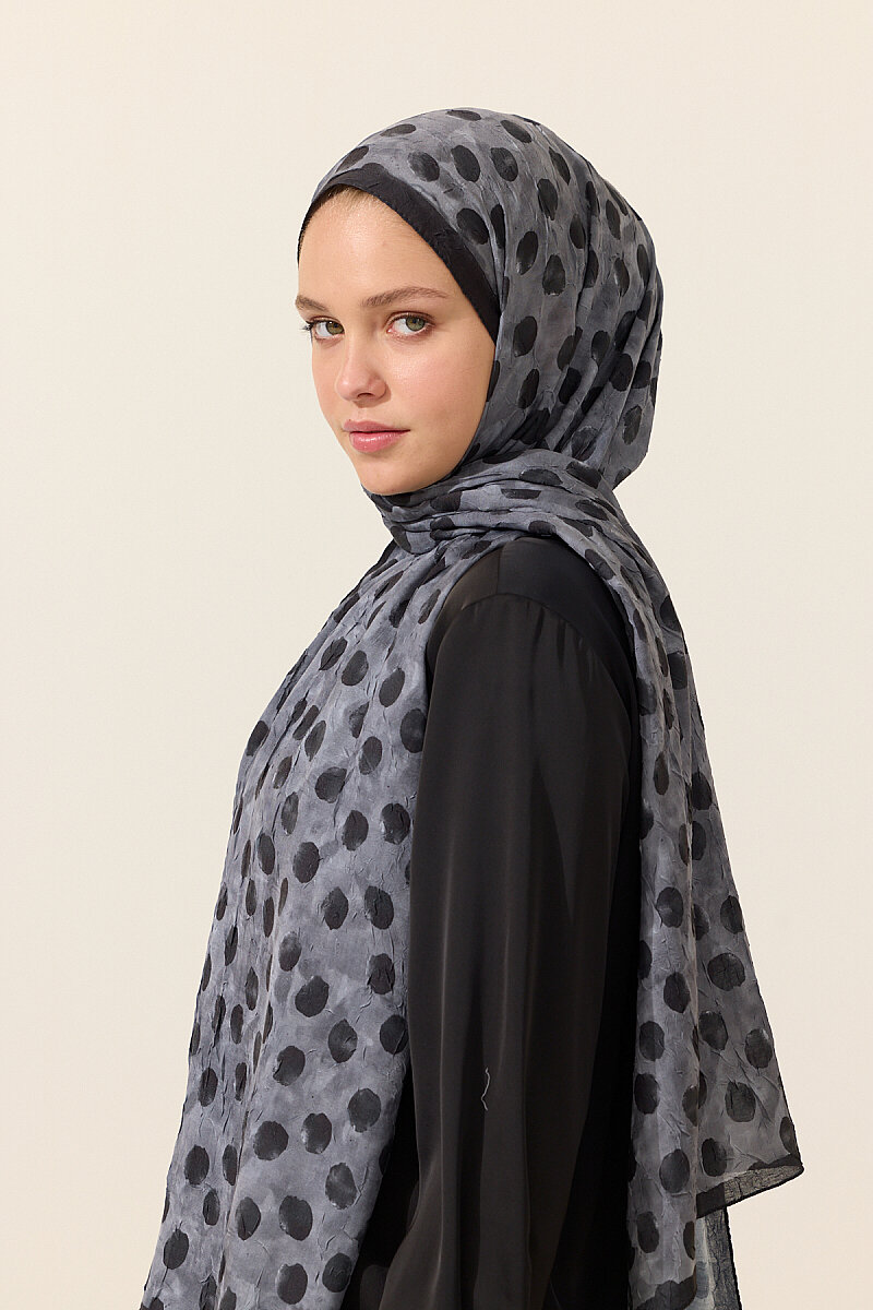 Polka Kraş Şal - Siyah Vizon - 3