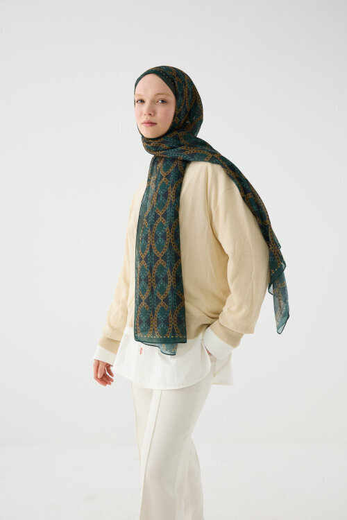 Prag Rami Şal - Zümrüt Yeşili - Camellia Scarfs (1)