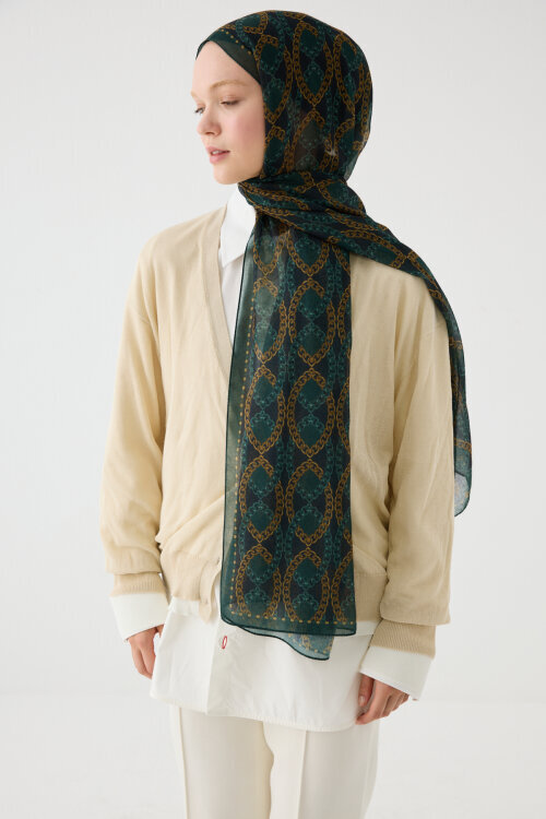 Prag Rami Şal - Zümrüt Yeşili - Camellia Scarfs (1)