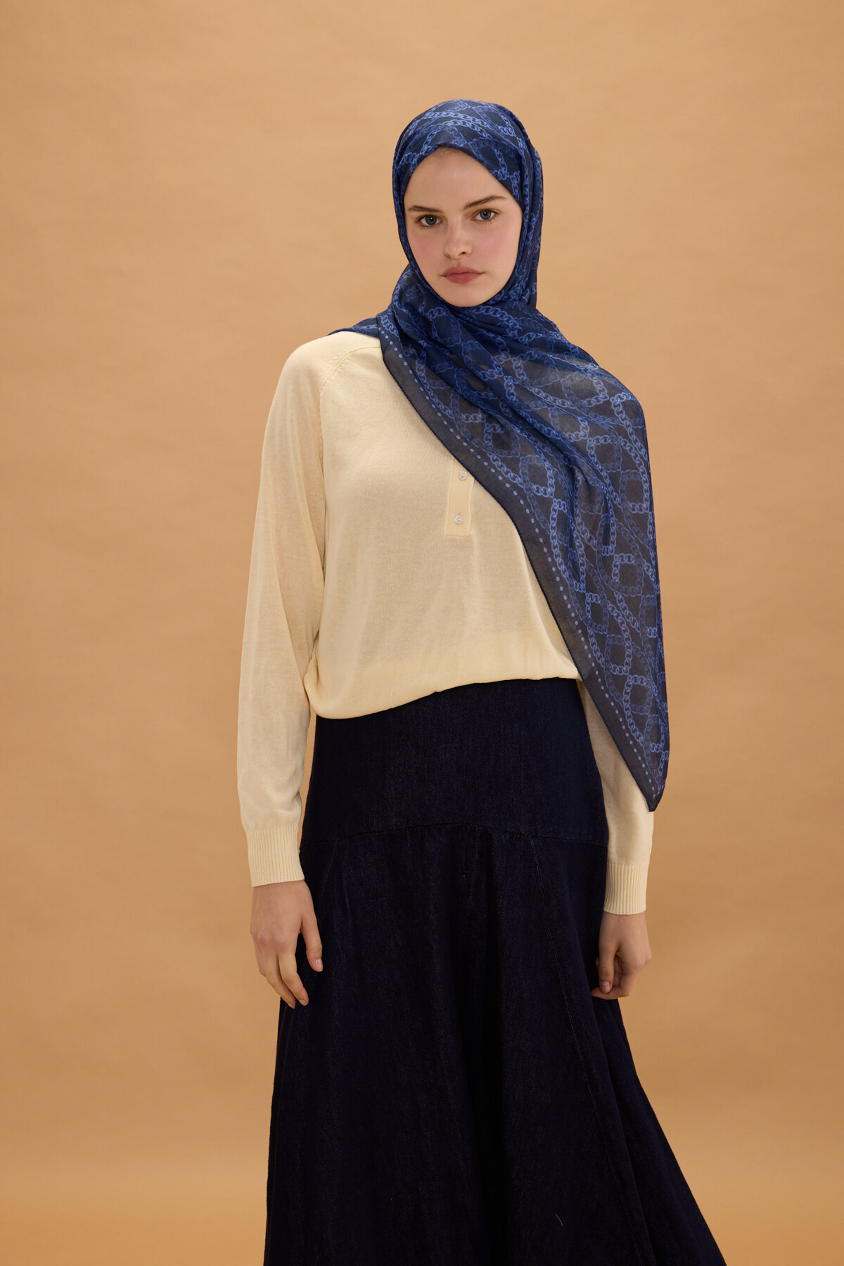 Prag Soft Pamuk Şal - Lacivert - Camellia Scarfs