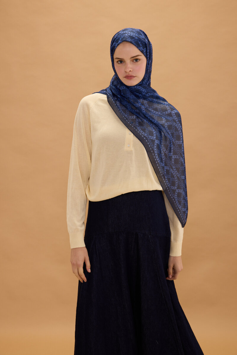 Prag Soft Pamuk Şal - Lacivert - 1