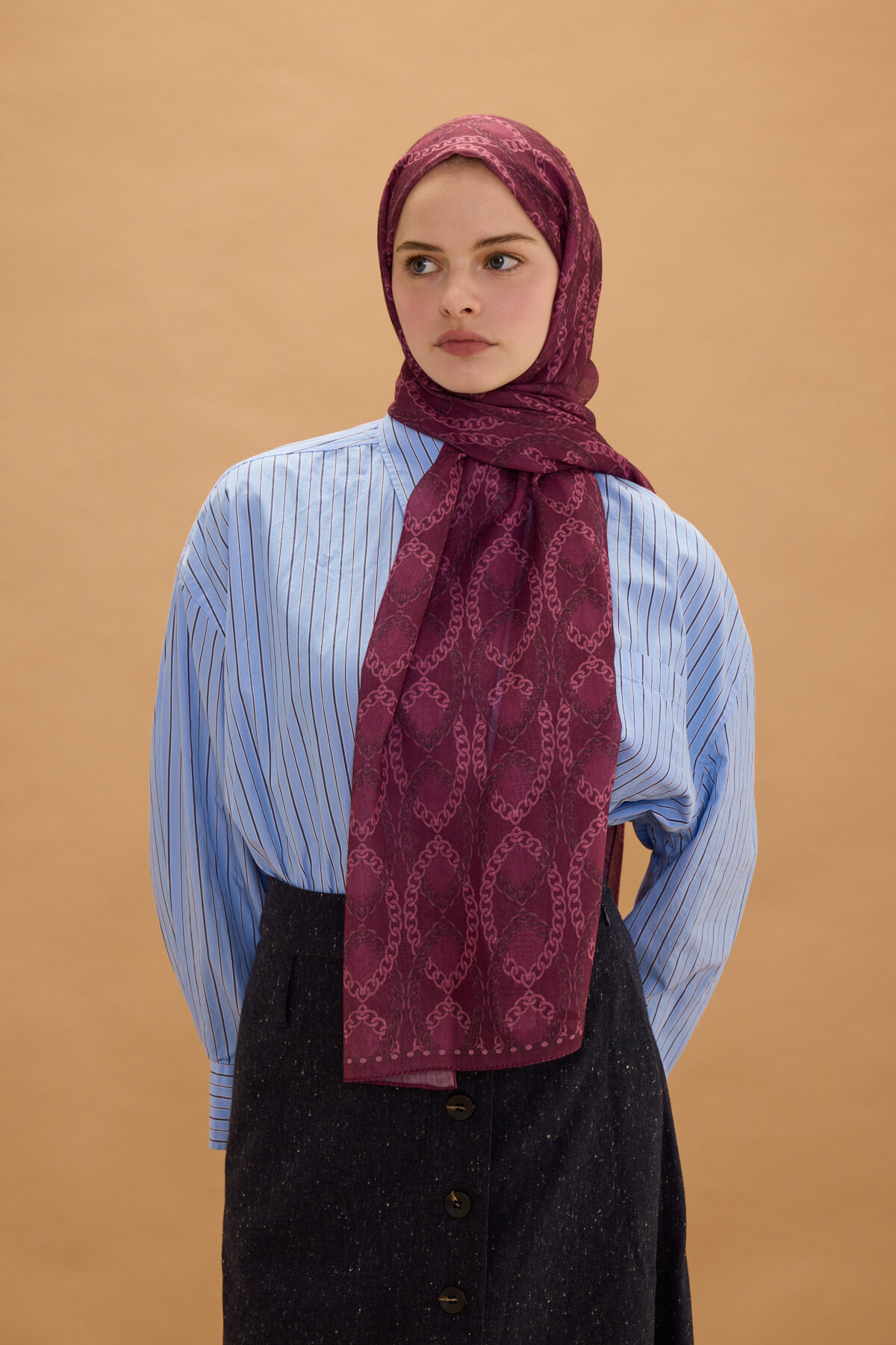 Prag Soft Pamuk Şal - Mürdüm - Camellia Scarfs