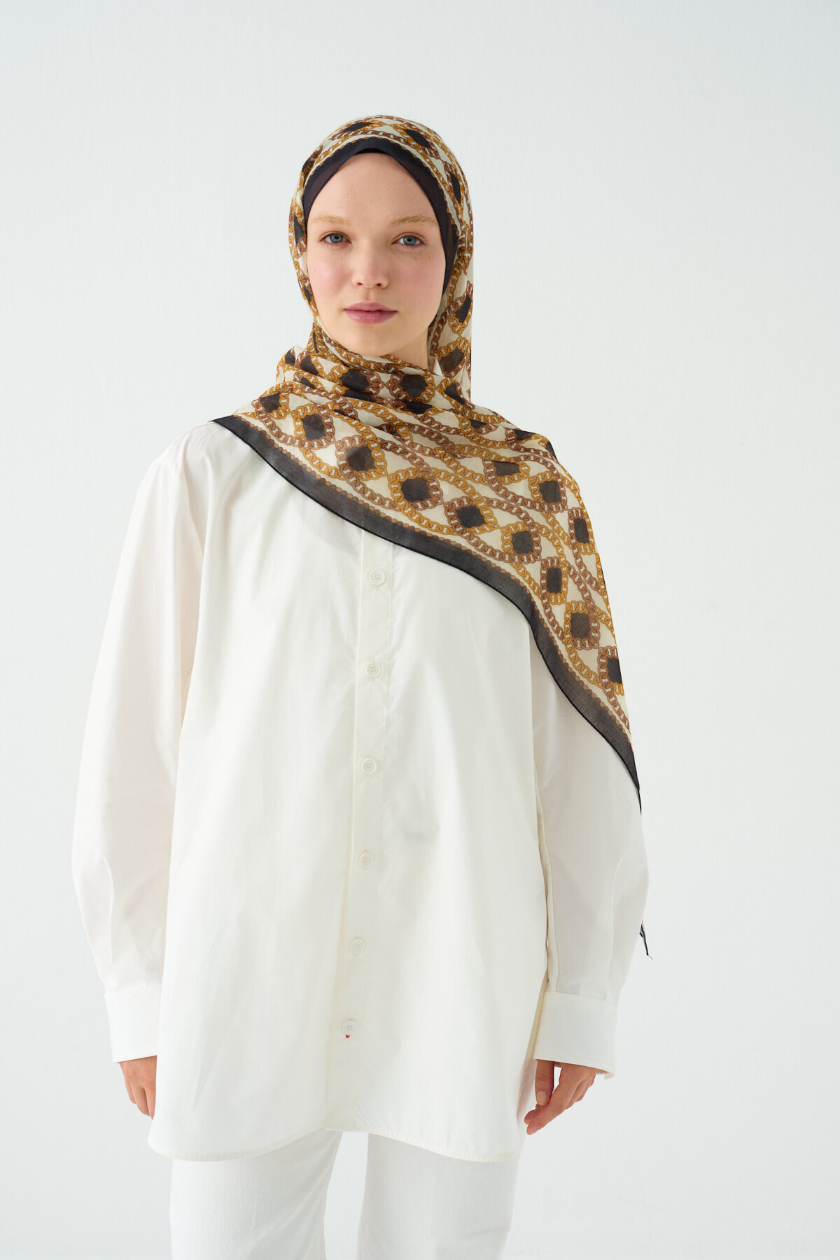 Prag Soft Pamuk Şal - Siyah Bej - Camellia Scarfs