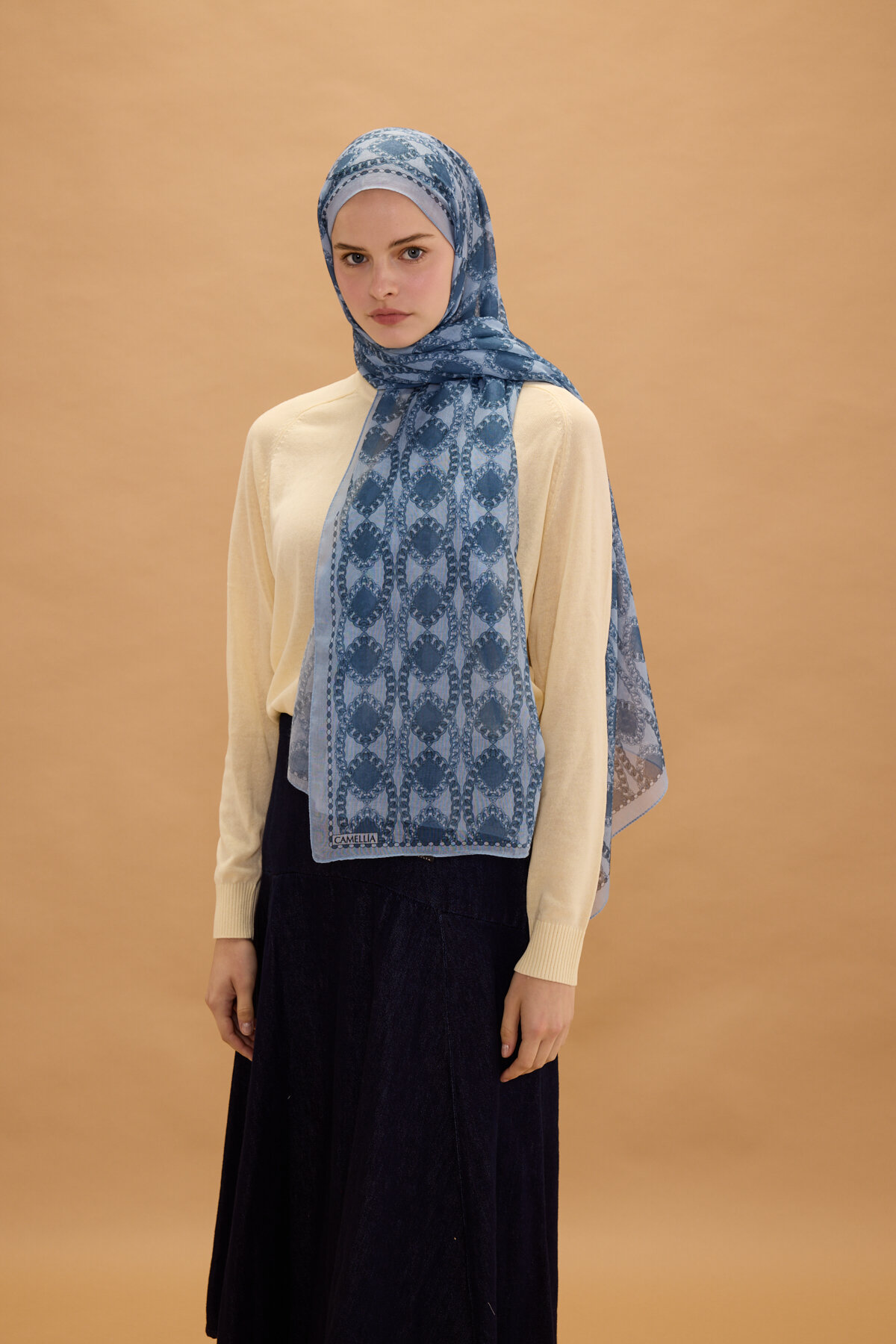 Prag Soft Pamuk Şal - Soğuk Mavi - Camellia Scarfs