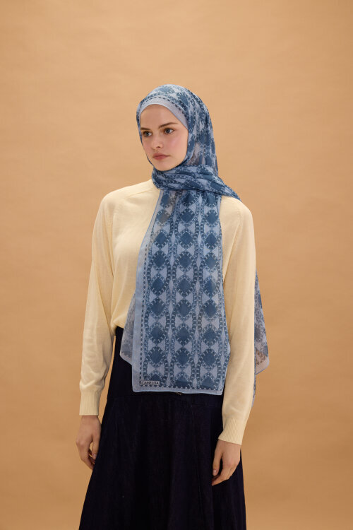 Prag Soft Pamuk Şal - Soğuk Mavi - Camellia Scarfs (1)