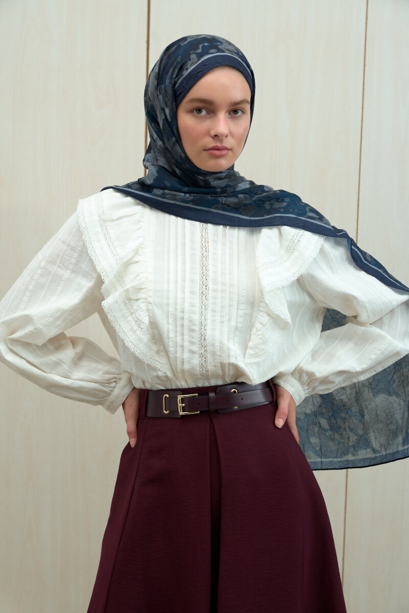 Pretty Kraş Şal - Lacivert-Gri - 3